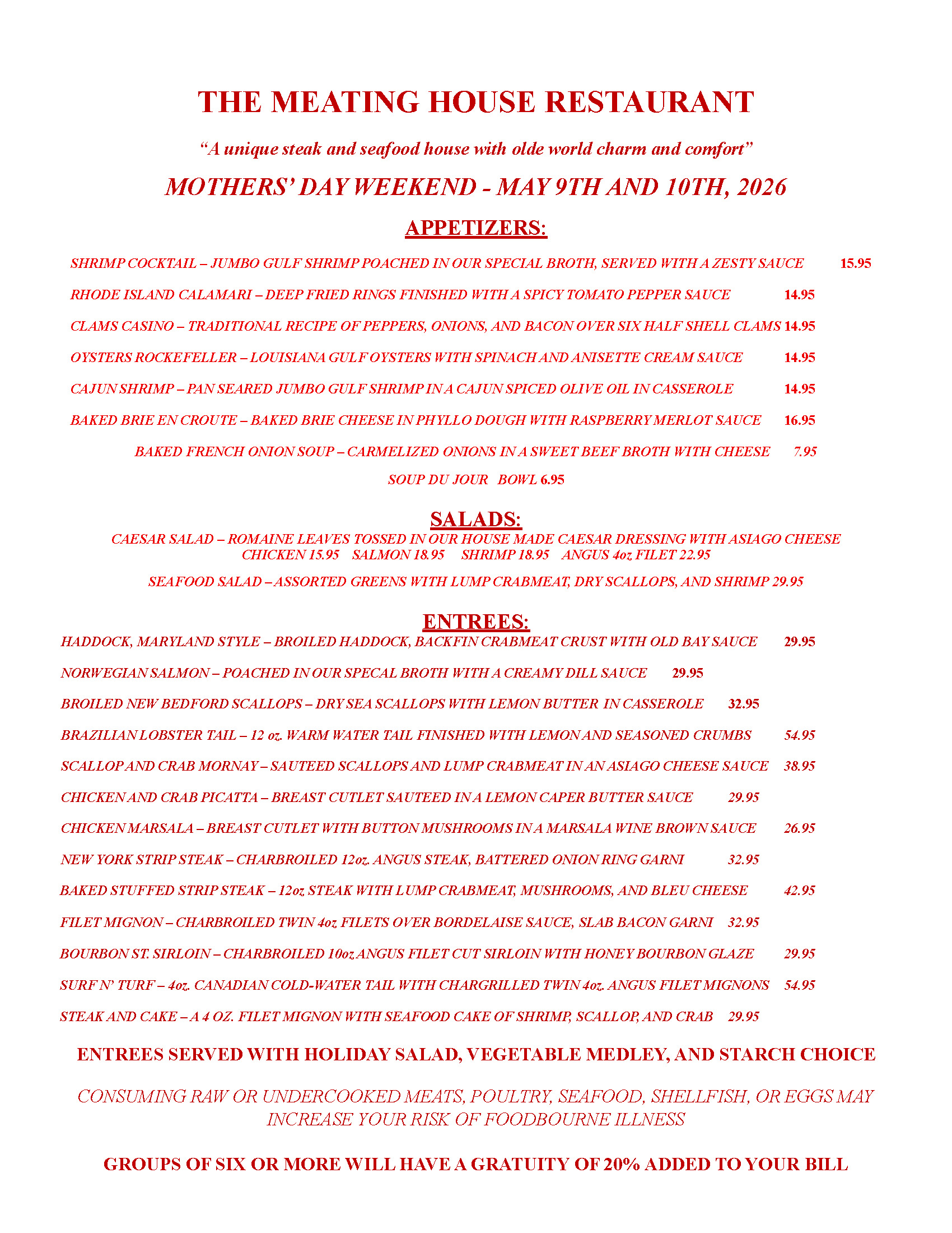 Mother's Day 2026 Menu